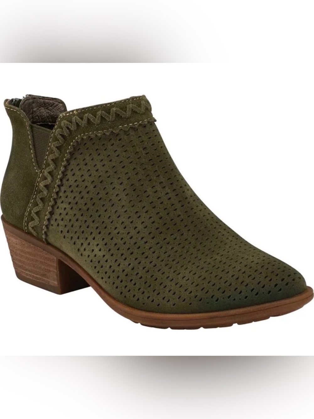 Earth Suede Perforated Booties in Green  Size 9